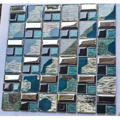 12x12 Glass Backsplash Tile Blue/Silve/Black Bathroom Shower Wall Tiles