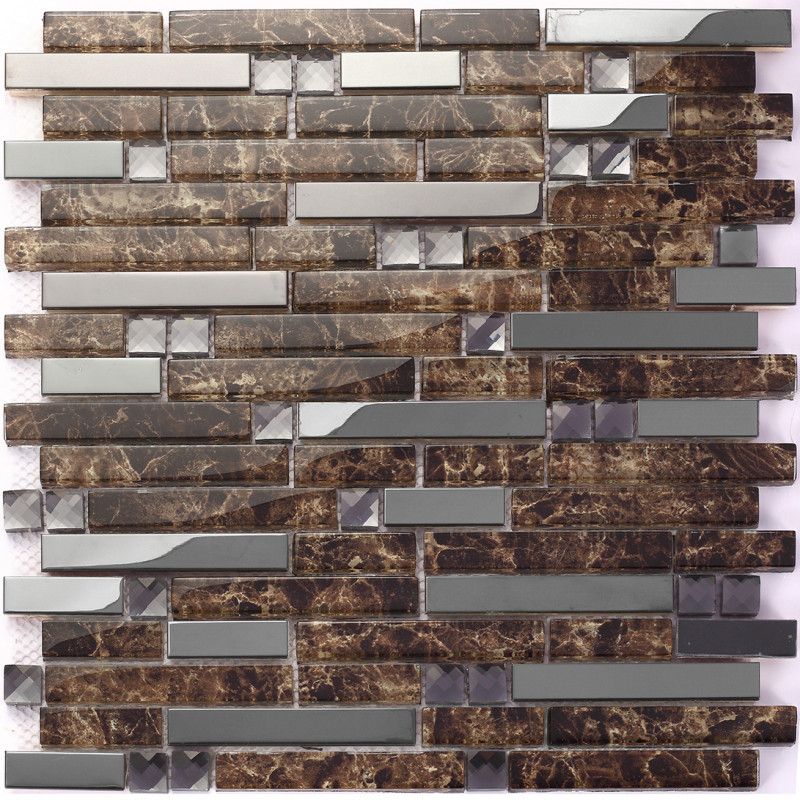 Brown Glass Natural Stone Linear Mosaic Tile 