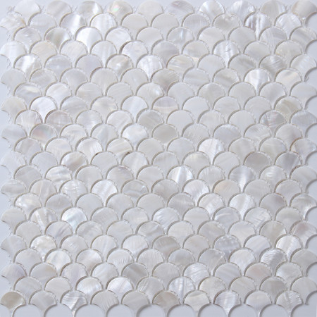 Fish Scale Shaped Shell Mosaic Tile 1" White Mother of Pearl Wall Backsplash MPS101