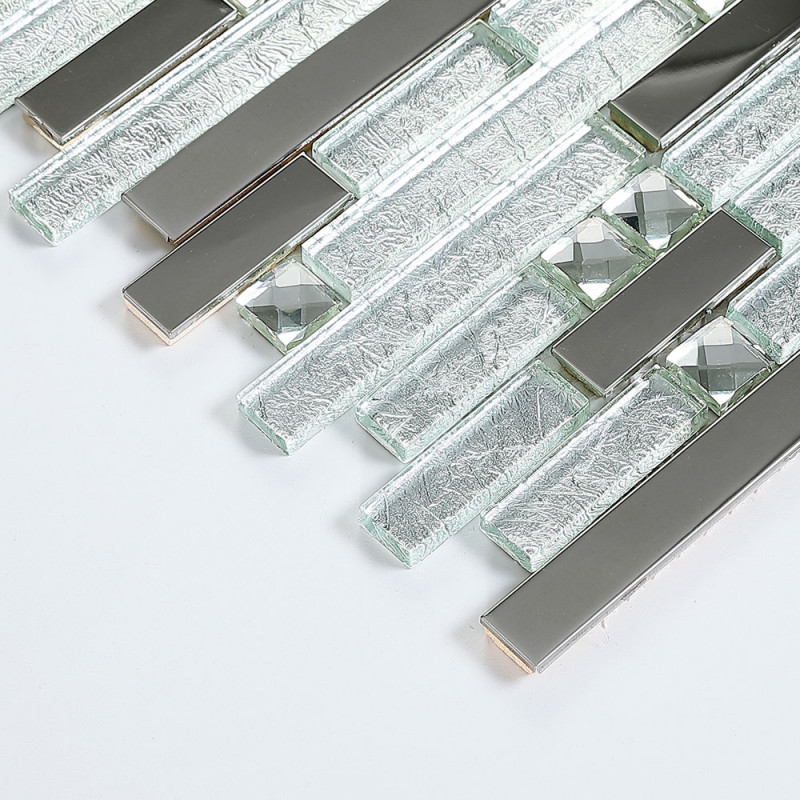 silver glass tile backsplash