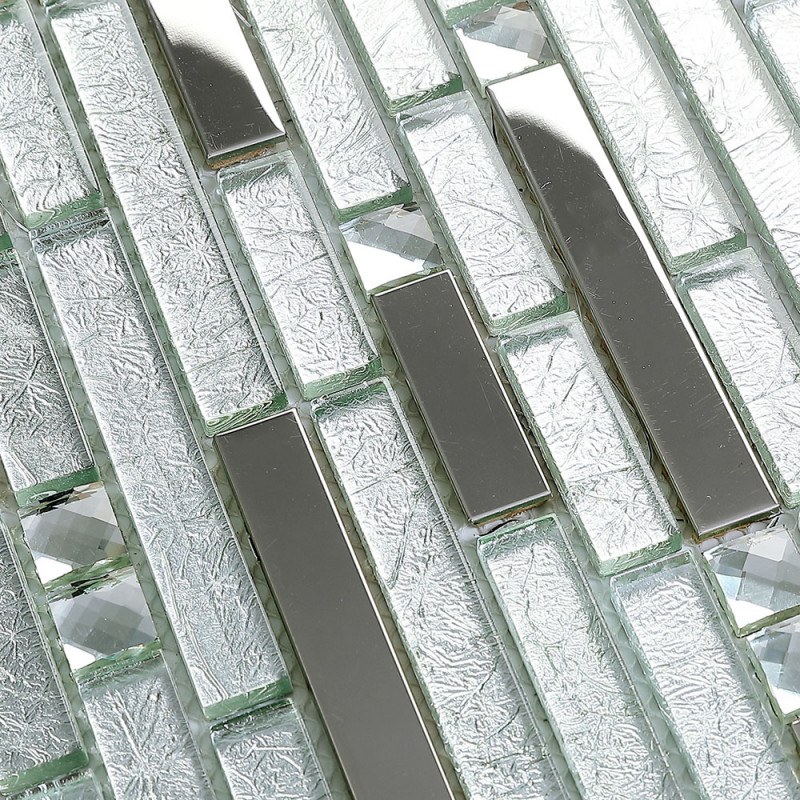 silver glass tile backsplash