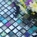Glass and Stone Mosaic Mixed Blue Square Tile Kitchen Backsplash Bathroom Wall Tiles HD15