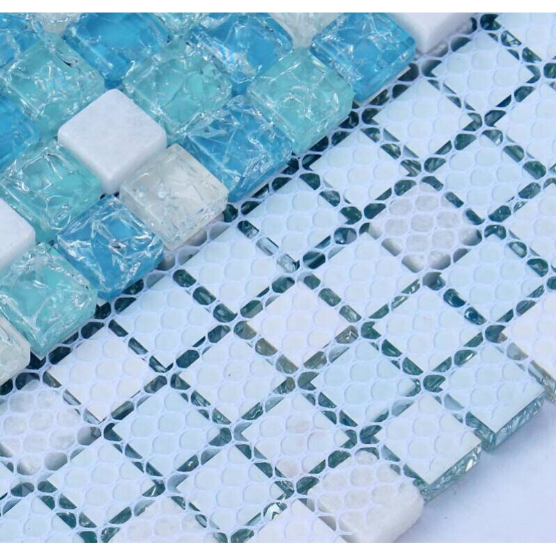 Stone Glass Mosaic Tiles Blue Ice Crack Crystal Backsplash Tile Cream