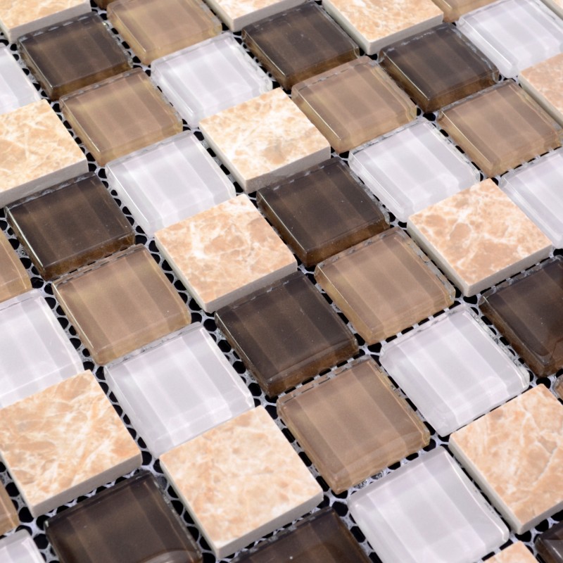 Stone Glass Mosaic TileSsmoky Mountain Square Tiles With Marble