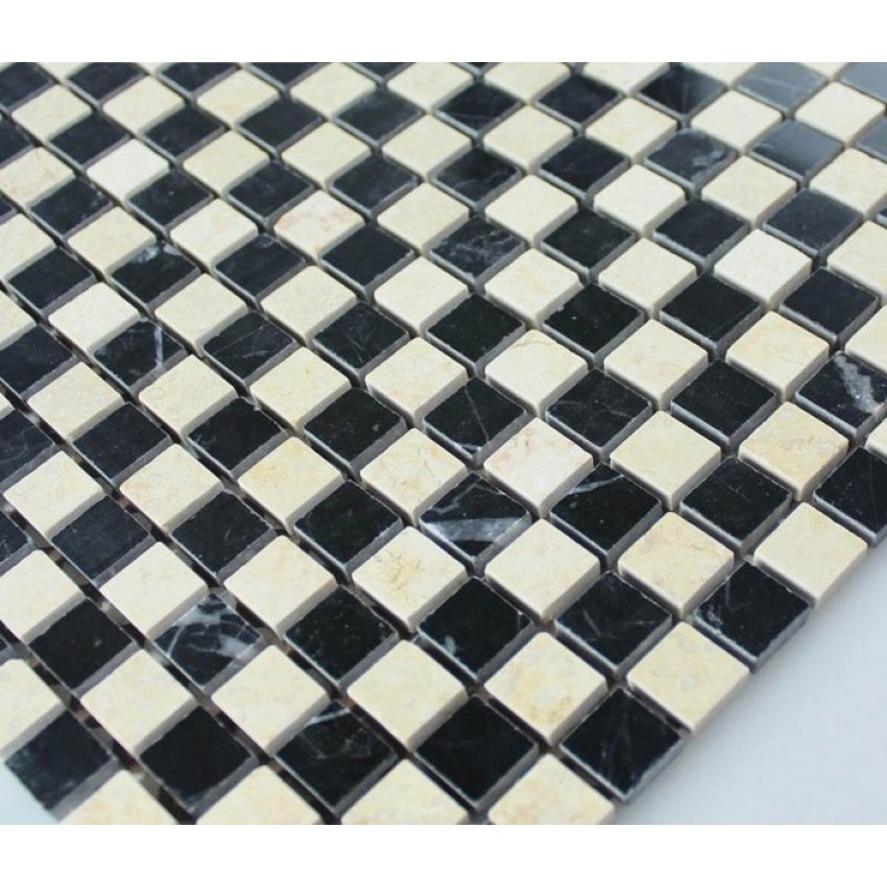 Cream Stone Mosaic Tile Square Black Patternd Washroom ...