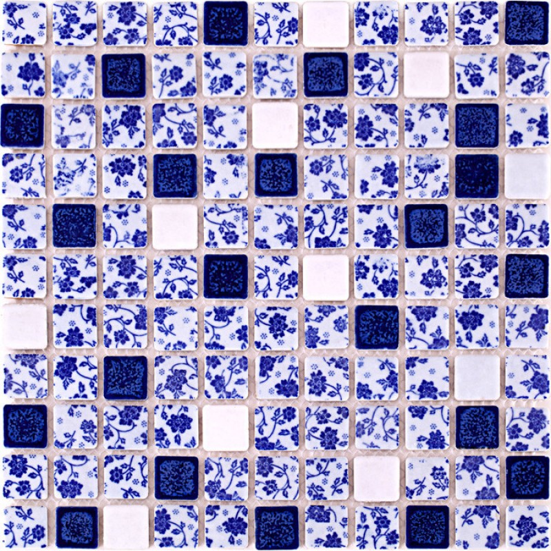 Blue And White Tile Glossy Porcelain, Porcelain Mosaic Bathroom Tiles
