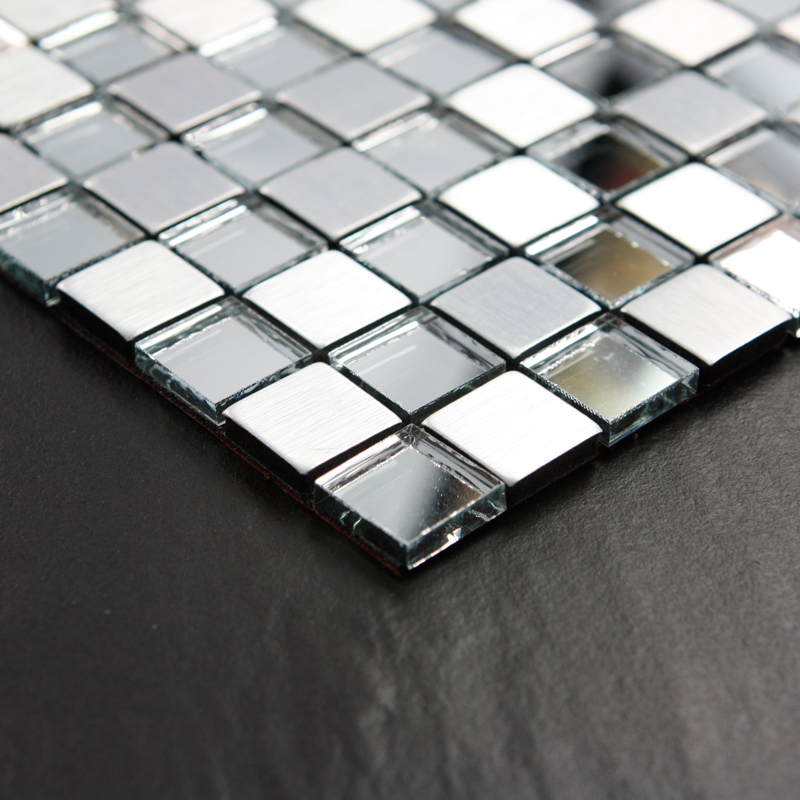 Adhsive Mosaic Tiles Silver Square Peel and Stick Tile Brushed Metal