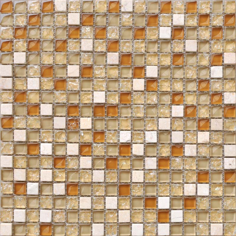 Wholesale Cream Stone Mosaic Tile Sheet Square Brown Crystal Backsplash