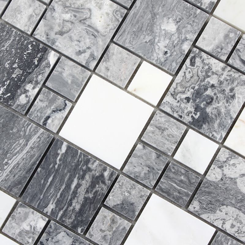 Wholesale Grey Stone with White Crystal Mosaic Tile Sheet Square