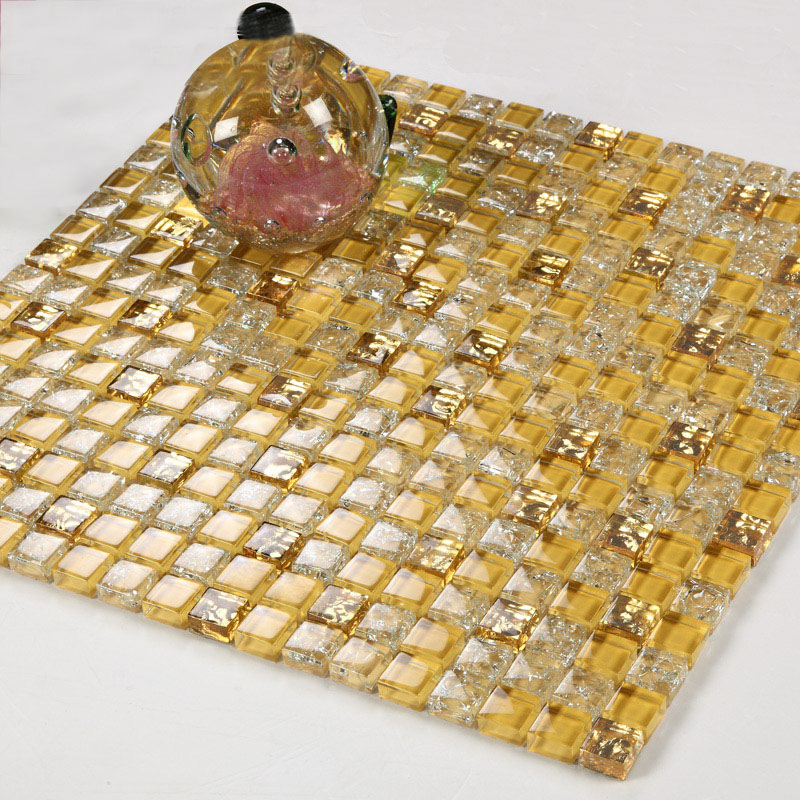 Crystal Glass Tile Backsplash Border Bathroom Gold Glass Ice Cracked