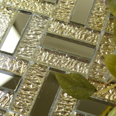 Glossy Glass Mirror Tile Kitchen Backsplash Random Wave Patterns Gold Mosaic Bathroom Tiles MGT135