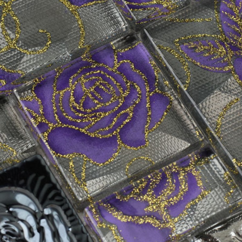 Crystal Gl Mosaic Tiles With Flower Square Purple Rose Pattern Crystal Gl Mosaic Tiles With Flower