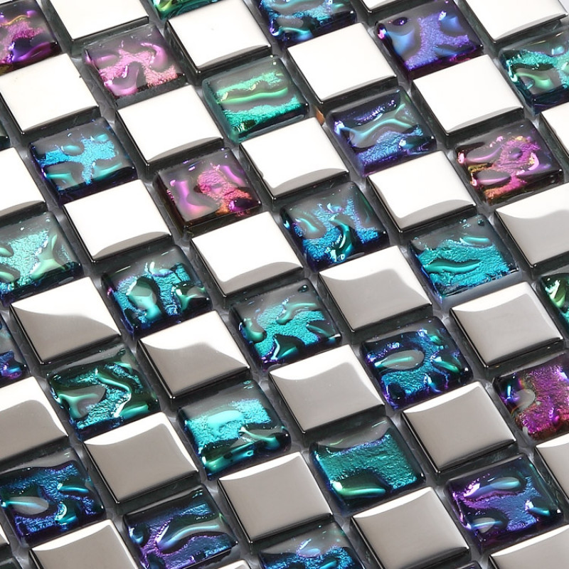 Multi-Colored Crystal Mosaic Silver Coated Glass Tile Backsplash