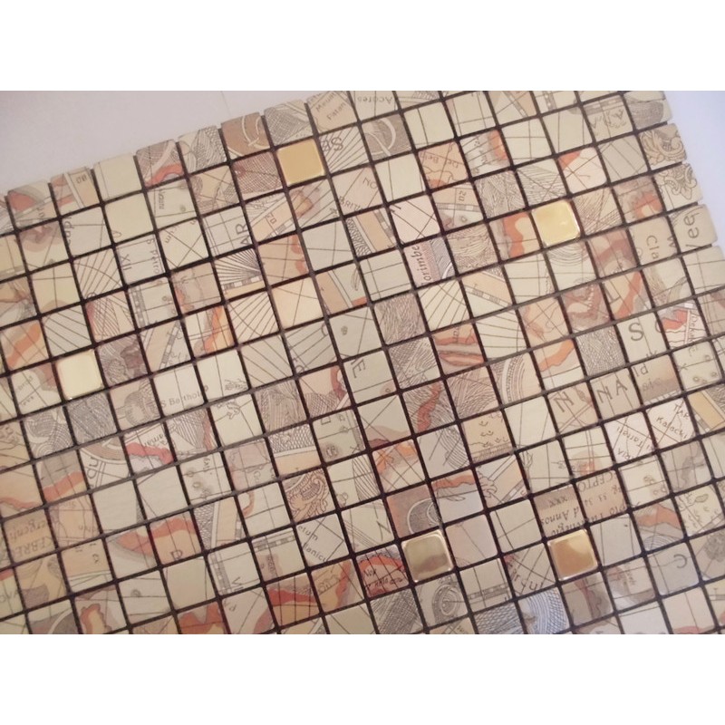 Adhesive Mosaic Tile Kitchen Backsplash Gold Aluminum Metal and Glass