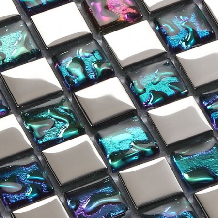Multi-Colored Crystal Mosaic Squares Silver Coated Glass Tile Backsplash Bathroom Wall Tiles
