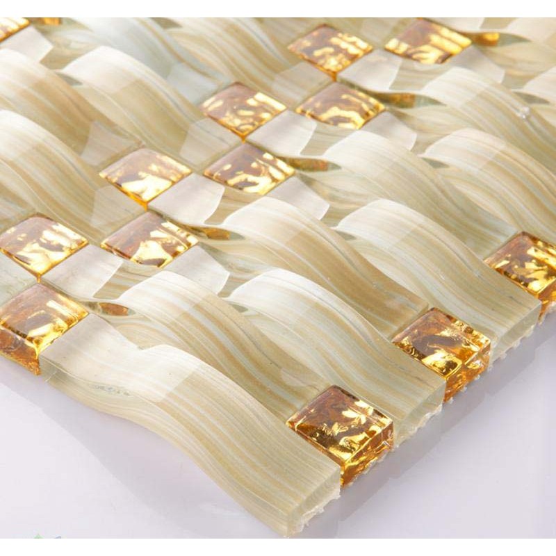 Hand Painted Glass Tile Gold Crystal Mosaic Backsplash Arched Pattern