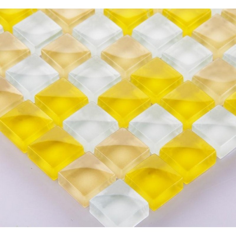 thumbnail image 2 of Iridescent Yellow Glass Mosaic Wall Tile - 3/4" Squares, 12"x12" Sheet, Gloss Finish 2 of 13