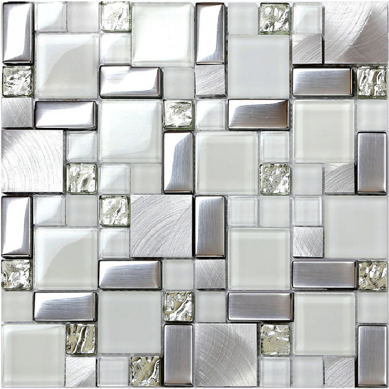 Backsplash Tile Brushed Aluminum Tiles Silver Metal And Glass Mosaic Kitchen Wall Decor Jy63 - Kitchen Wall Backsplash Tiles