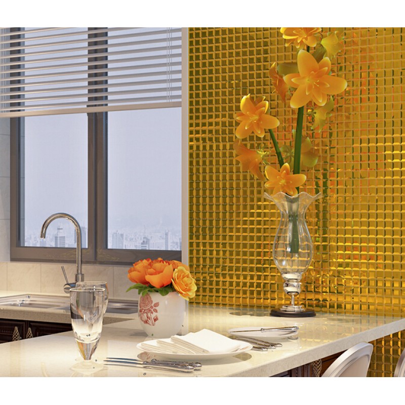 gold 5 sides mirror tile crystal glass mosaic wall tile kitchen