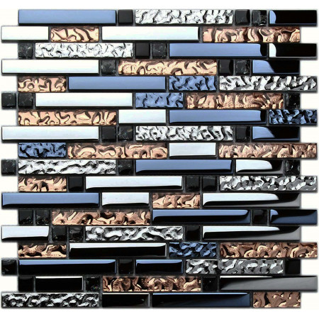 Plated Gass Subway Tile Brown Interlocking Mosaic Tiles for Fireplace Wall Border Crystal Glass Mosaics ks180
