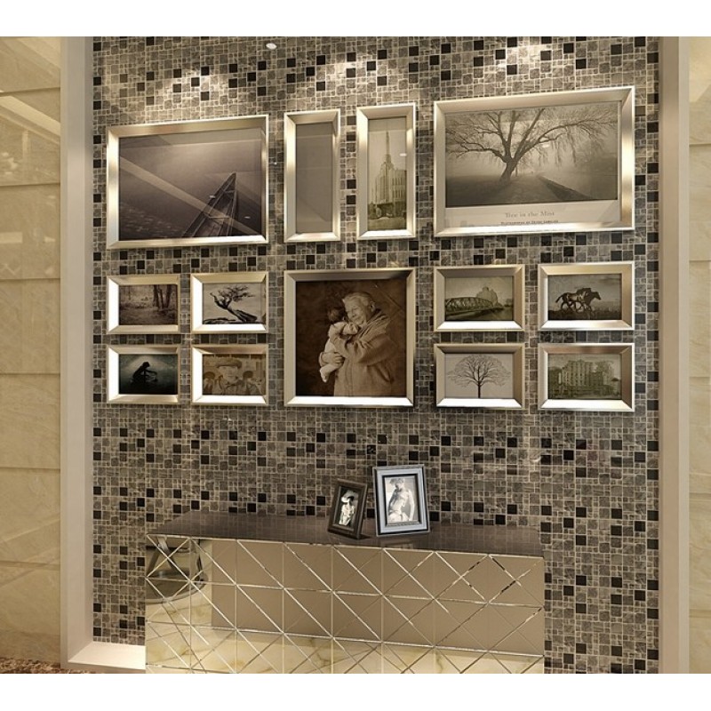 glass stone and metal backsplash tile