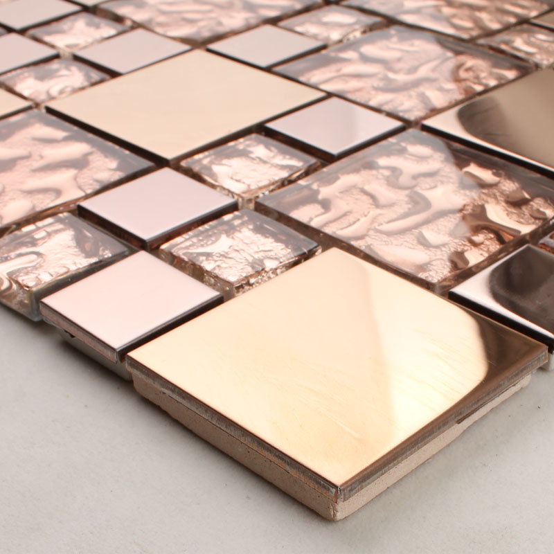 Metal Tile Backsplash Bathroom Copper Stainless Steel and Glass Mosaic