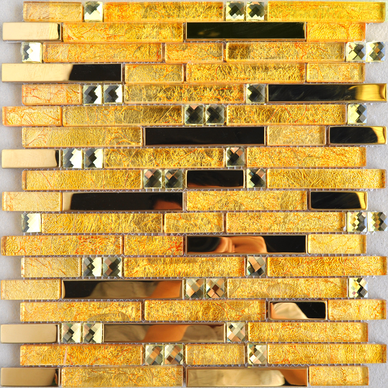 Gold Glass Diamond Mosaic Wall Tile Cheap Stainless Steel Backshplash