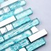 Blue Glass Tile Silver Stainless Steel Crystal Backsplash Diamond-Shaped Mosaic Bathroom Wall Tiles
