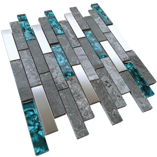 Wall Tile Backsplash Polished Stone Glass & Metal Mosaic