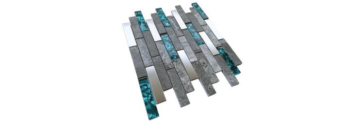 Wall Tile Backsplash Polished Marble Mix Glass and Metal Mosaic