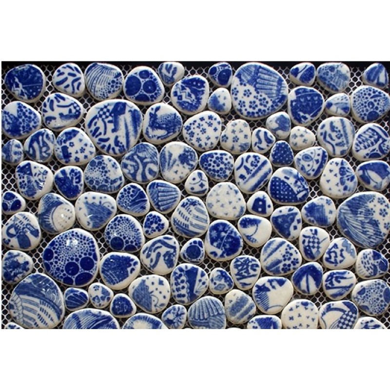 Whole Mosaic Art Collection Mixed Heart Shaped Porcelain Pebble Tile Sheets Bathroom Shower Wall Stickers Heart Shaped Porcelain Pebble Tile