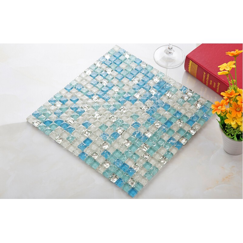 water blue crystal glass tile crackle glass forsted metal coating tiles