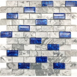 Glass Stone Mosaic Wall Tiles Navy Blue and Gray 1x2 Subway Tile