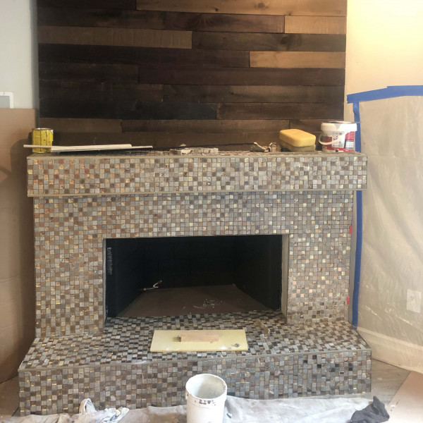 How About Quartz Mix Glass Tile For Fireplace Surround?