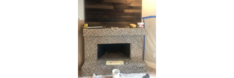 How About Quartz Mix Glass Tile For Fireplace Surround?