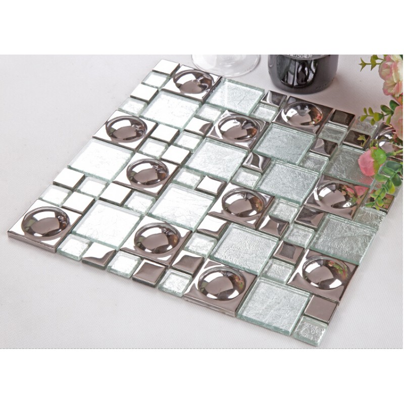 Silver Plated Porcelain Mosaic Tile Crystal Glass Mosiac Mirror Silver Glazed Porcelain Mosaic Tile Sheets Crystal Glass Mosiac Mirror Tiles Bathroom Wall Kitchen Backsplash Klpt069