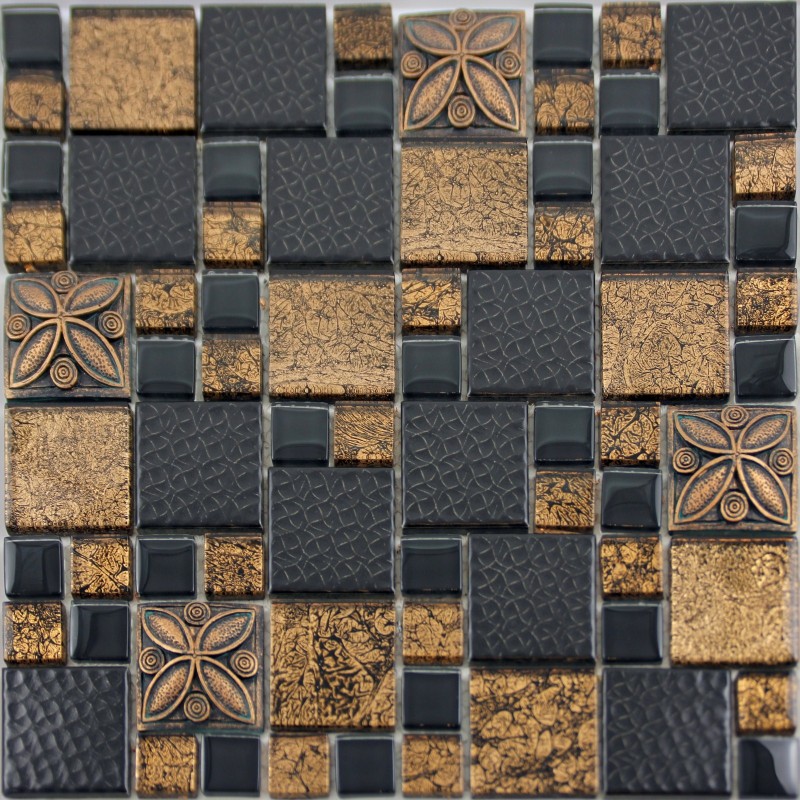 Black Porcelain Mosaic Tile Designs Gold Glass Tiles Bathroom Wall