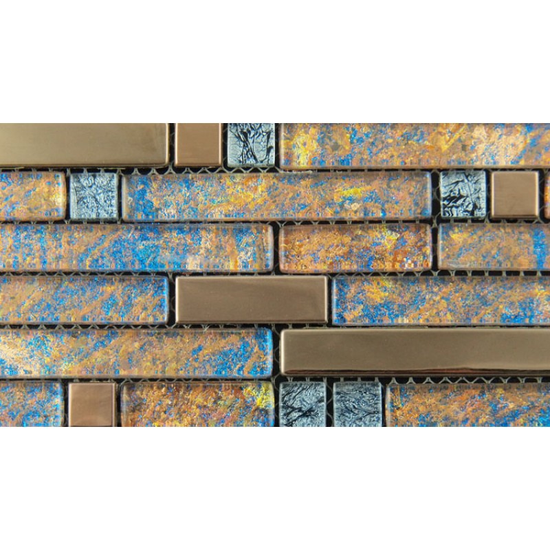 Metal And Glass Gold Stainless Steel Backsplash Wall Tiles Blue Crystal