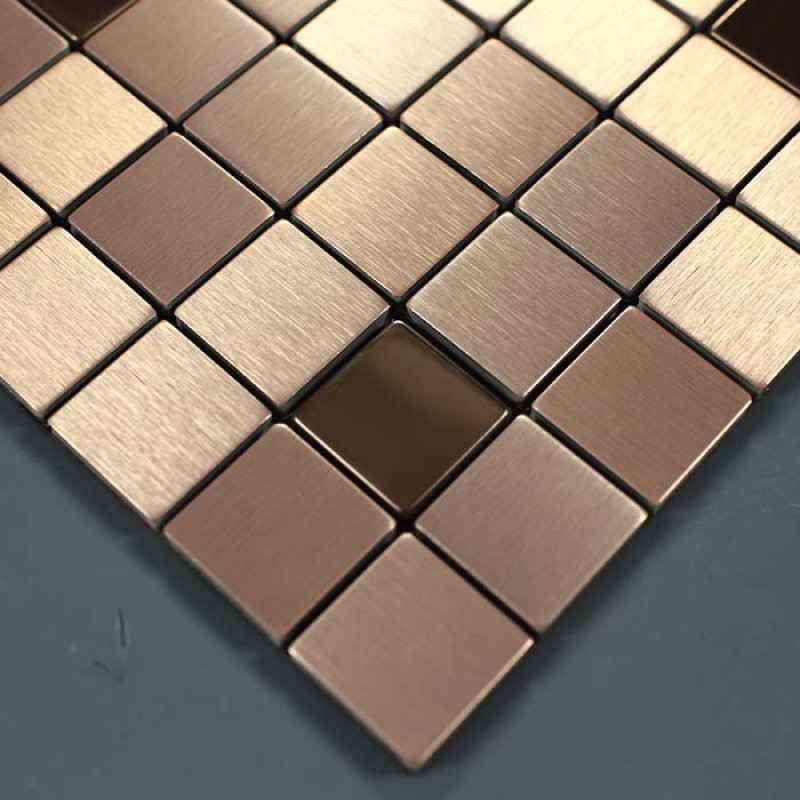 Metallic Mosaic Tile Cinnamon Square Brushed Aluminum Panel Stainless