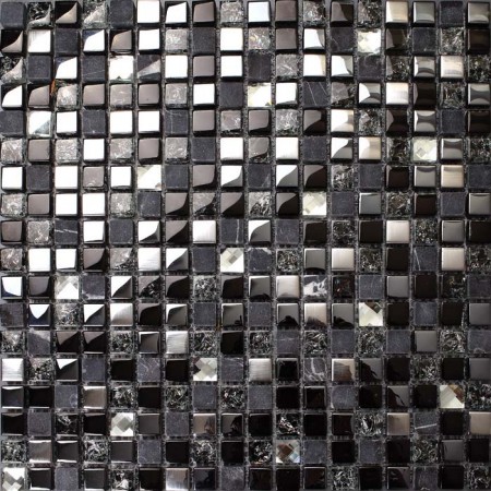 Black Glass Mosaic Diamond Gray Marble Wall Tiles Plated Silver & Blue Crystal Backsplash Tile