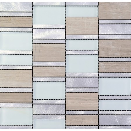 Stone and Glass Tile Brushed Aluminum Silver Metal Wall Tiles Hand Painted Marble Tile Backsplash MG011