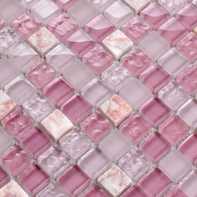 Light Purple Stone And Glass Mosaic Tile Square Bathroom