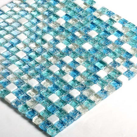Ceram Stone and Glass Mosaic Tile Ice-Crack Glass Blue Backsplash Wall Stickers Floor Tiles S321