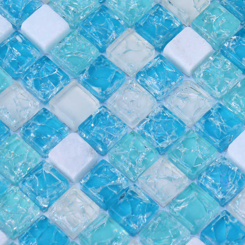 Stone Glass Mosaic Tiles Blue Ice Crack Crystal Backsplash Tile Cream