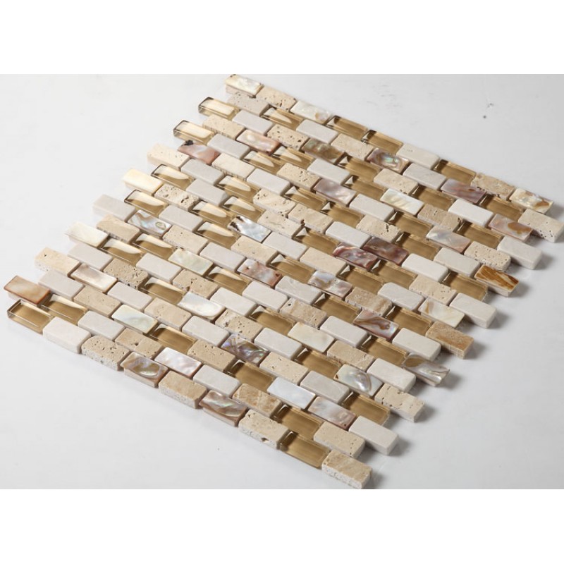 Marble Backsplash Tiles Crystal Glass Blend Stone Kitchen Mosaic Wall