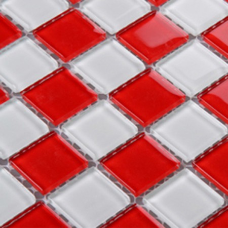 Glass Mosaic Tile Sheet Kitchen Backsplash Red and White Crystal Mosaic Bathroom Wall Tiles