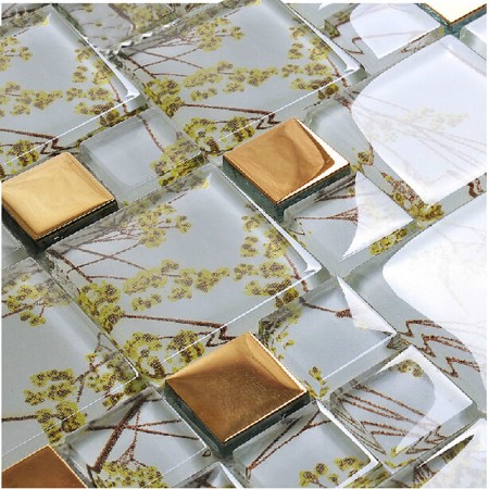 Plated Glass Mosaic Tile Gold Crystal Glass Tile Backsplash Bathroom Designs Kitchen Wall Tiles F206