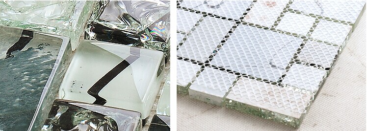 back of glass mosaic tile design mesh mounted