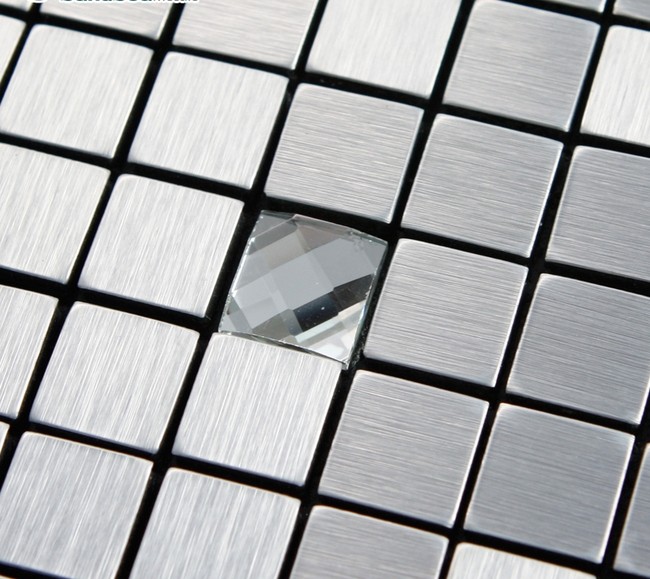 enlarged photo of the metallic mosaic tile aluminum stainless steel