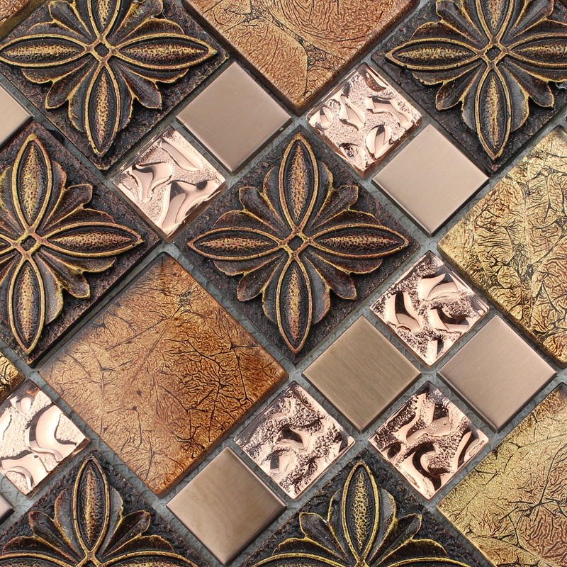 Glass Tile Brown Mosaic Tiles, Kitchen Backsplash Tile Glass